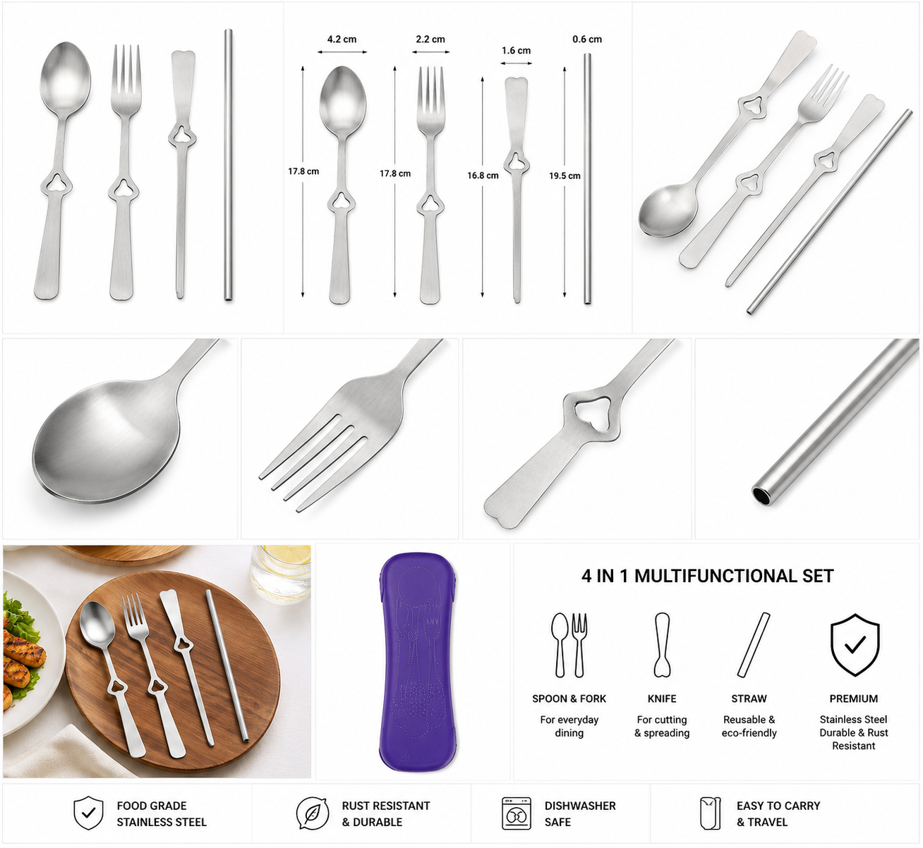 4PCS Reusable Travel Cutlery Set