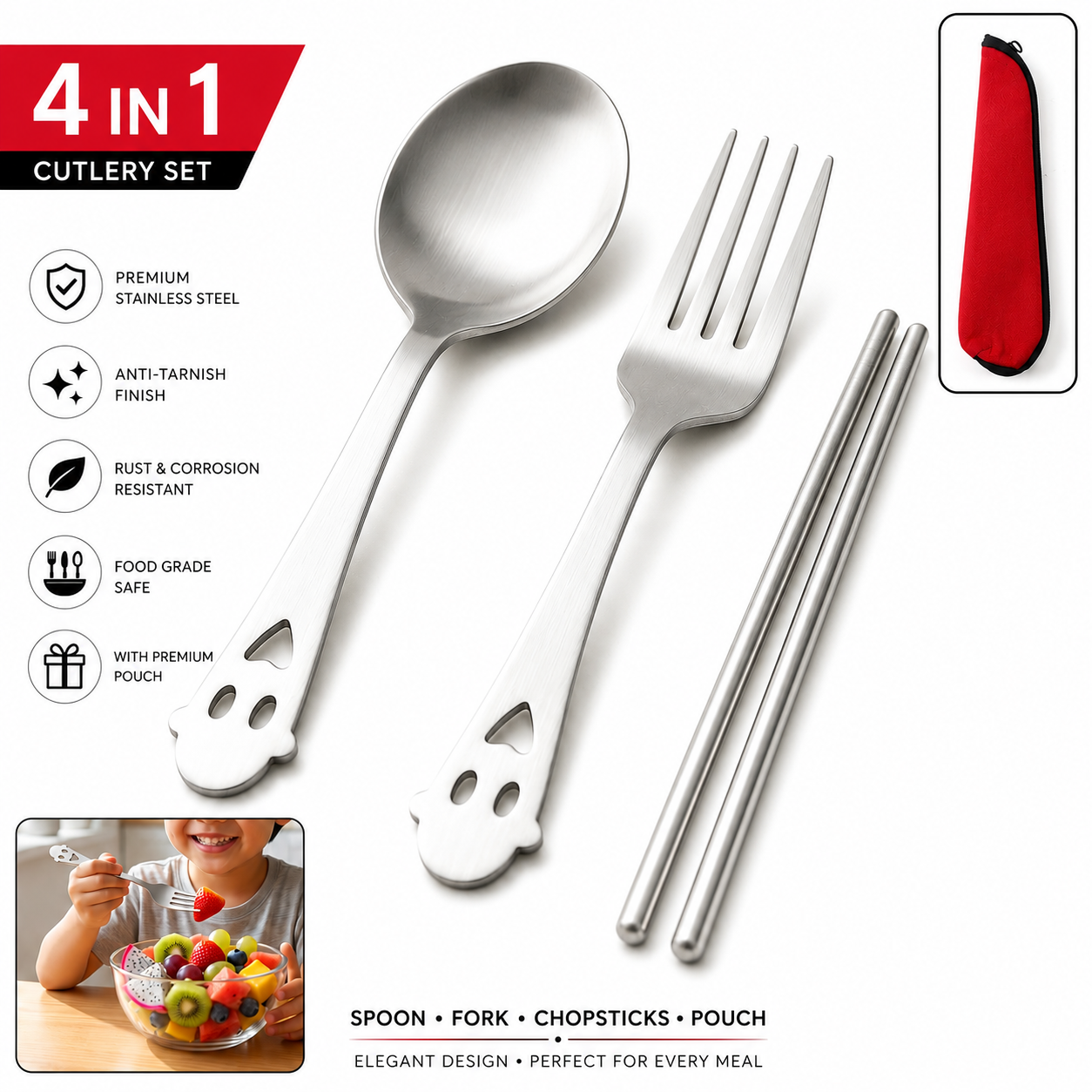 4PCS Travel Cutlery Set with Pouch