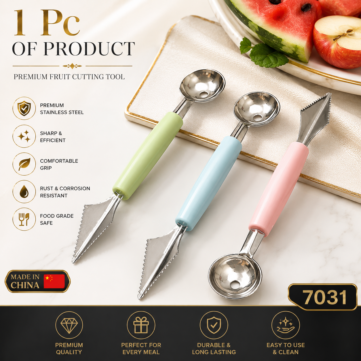 3PCS Stainless Steel Fruit Garnishing Tool Set
